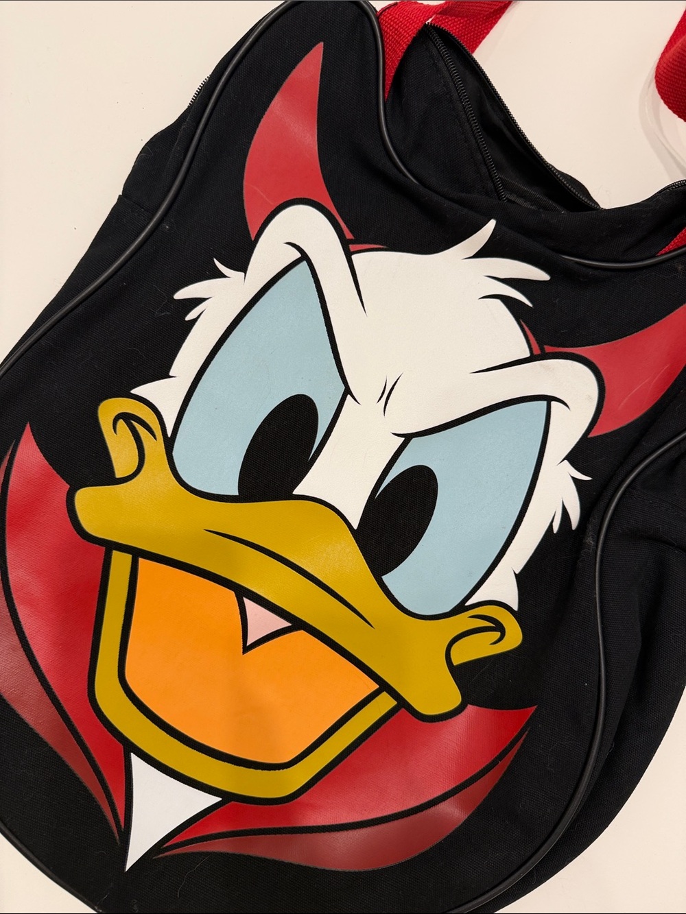 Disney Black Donald Duck Graphic Tote Bag with Red Straps - Picture 2 of 2
